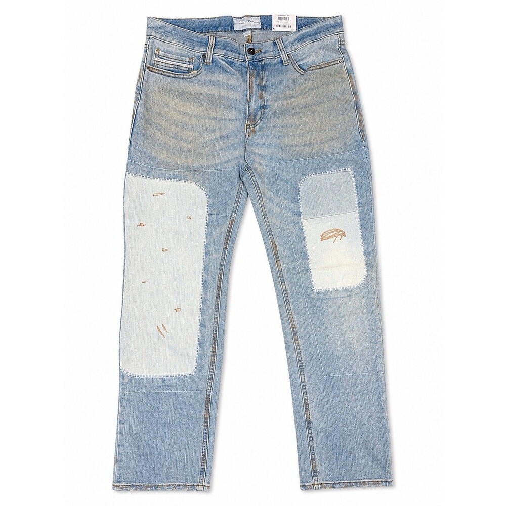 Men’s Straight Fit Patchwork Stretch Jeans Light Wash Denim Sun + Stone 34